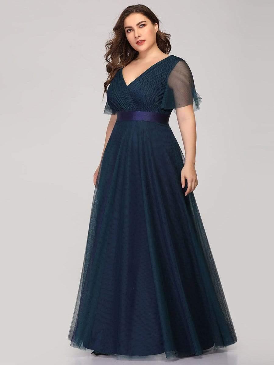 Chic Long A-Line Plus Size Formal Bridesmaid Dress with Short Sleeves