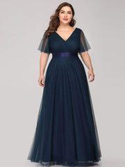 Chic Long A-Line Plus Size Formal Bridesmaid Dress with Short Sleeves