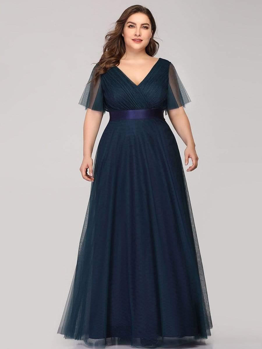 Chic Long A-Line Plus Size Formal Bridesmaid Dress with Short Sleeves