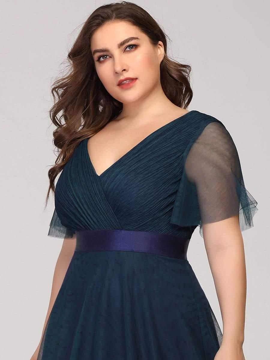 Chic Long A-Line Plus Size Formal Bridesmaid Dress with Short Sleeves