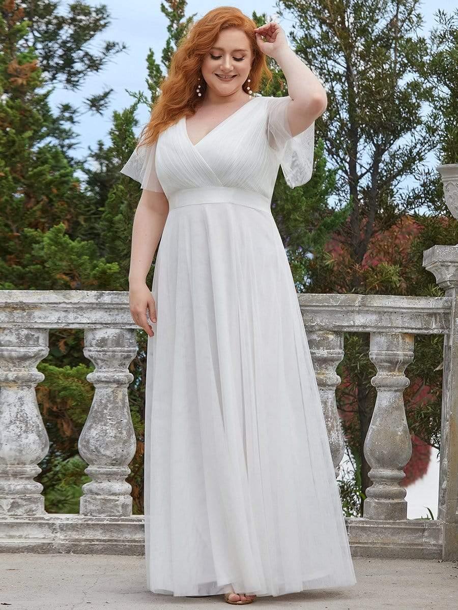 Chic Long A-Line Plus Size Formal Bridesmaid Dress with Short Sleeves