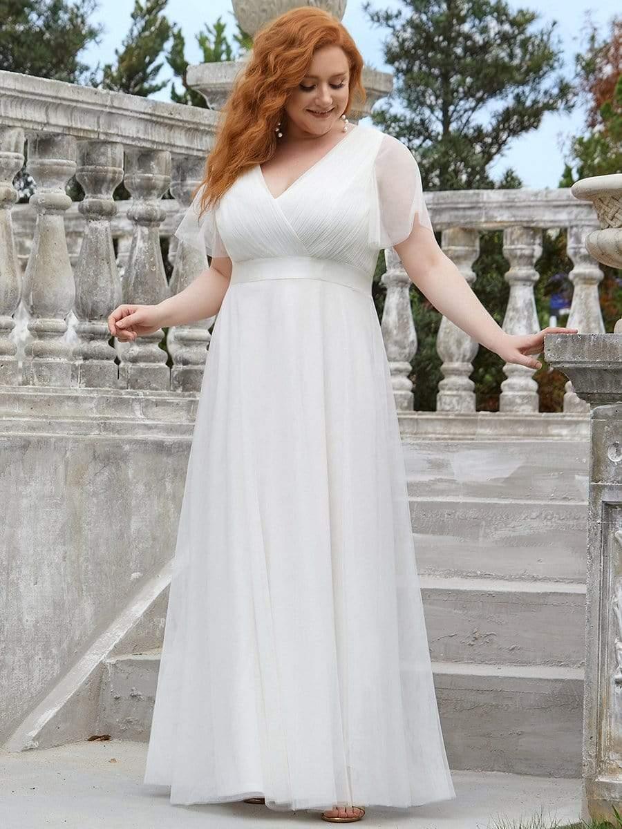 Chic Long A-Line Plus Size Formal Bridesmaid Dress with Short Sleeves