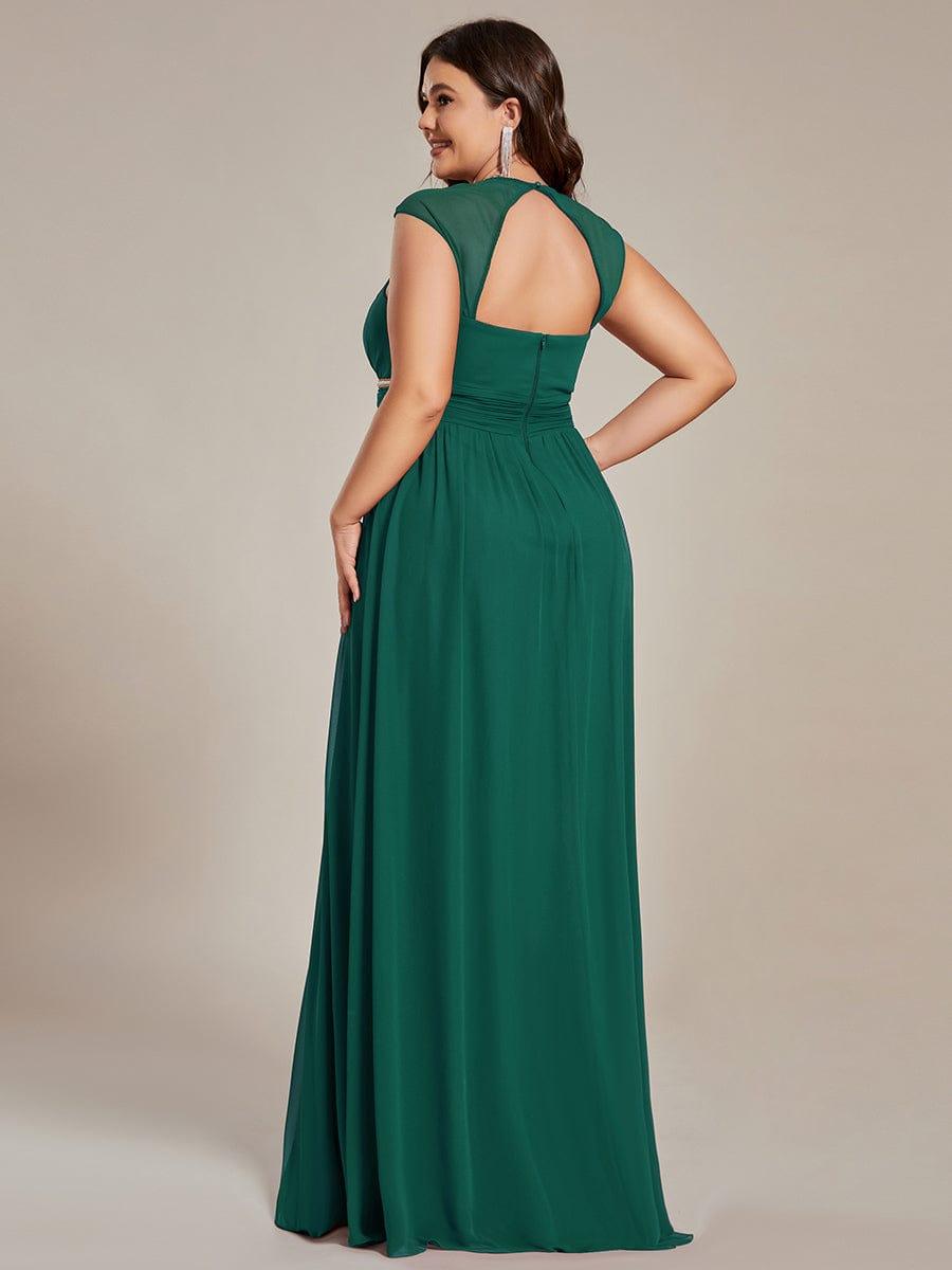 Luxurious Plus Size V-Neck Chiffon Formal Evening Dress with Beaded Belt