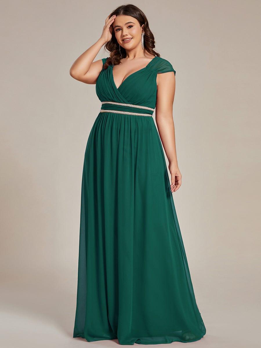 Luxurious Plus Size V-Neck Chiffon Formal Evening Dress with Beaded Belt