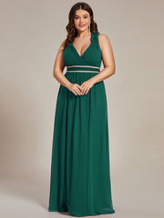 Luxurious Plus Size V-Neck Chiffon Formal Evening Dress with Beaded Belt