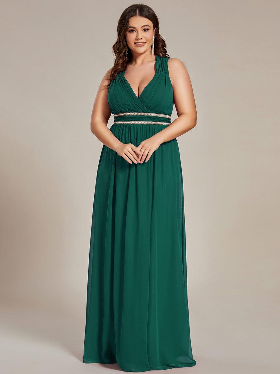 Luxurious Plus Size V-Neck Chiffon Formal Evening Dress with Beaded Belt