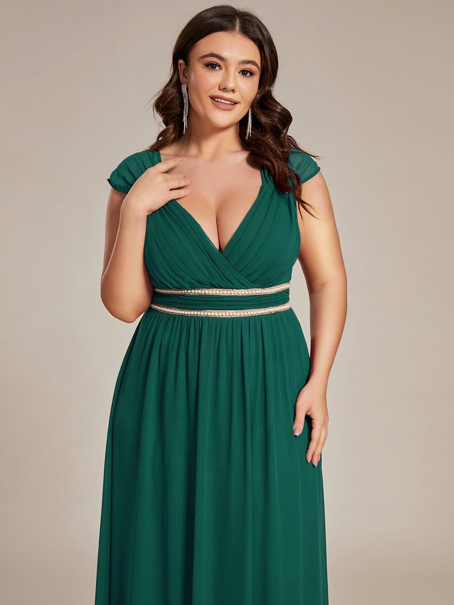 Luxurious Plus Size V-Neck Chiffon Formal Evening Dress with Beaded Belt