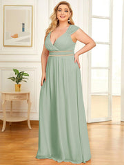 Luxurious Plus Size V-Neck Chiffon Formal Evening Dress with Beaded Belt