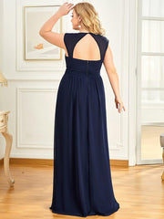 Luxurious Plus Size V-Neck Chiffon Formal Evening Dress with Beaded Belt