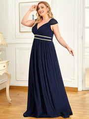 Luxurious Plus Size V-Neck Chiffon Formal Evening Dress with Beaded Belt