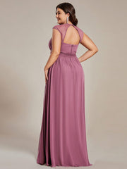 Luxurious Plus Size V-Neck Chiffon Formal Evening Dress with Beaded Belt