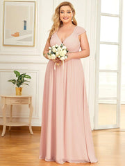 Luxurious Plus Size V-Neck Chiffon Formal Evening Dress with Beaded Belt