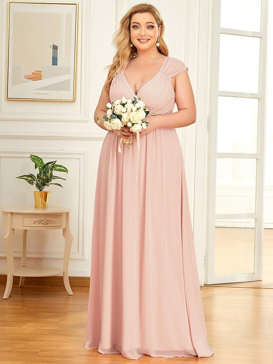 Luxurious Plus Size V-Neck Chiffon Formal Evening Dress with Beaded Belt