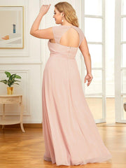 Luxurious Plus Size V-Neck Chiffon Formal Evening Dress with Beaded Belt