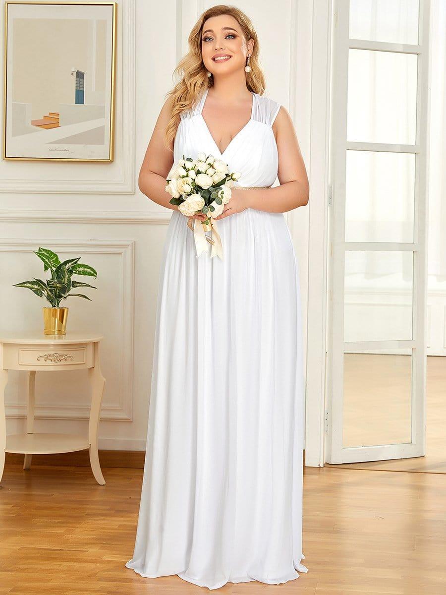 Luxurious Plus Size V-Neck Chiffon Formal Evening Dress with Beaded Belt