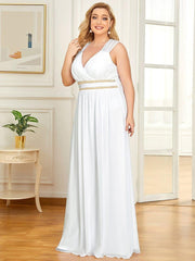 Luxurious Plus Size V-Neck Chiffon Formal Evening Dress with Beaded Belt