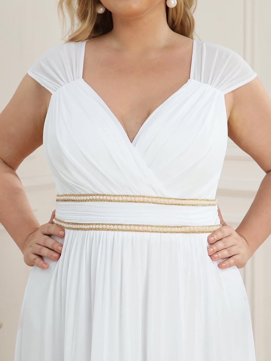 Luxurious Plus Size V-Neck Chiffon Formal Evening Dress with Beaded Belt