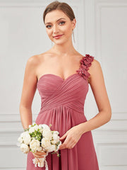 Glamorous Sweethart Pleated One-Shoulder Chiffon Bridesmaid Dress