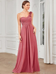 Glamorous Sweethart Pleated One-Shoulder Chiffon Bridesmaid Dress