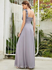 Lovely Chiffon One-Shoulder Maxi A-Line Bridesmaid Dresses