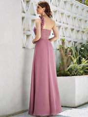 Lovely Chiffon One-Shoulder Maxi A-Line Bridesmaid Dresses