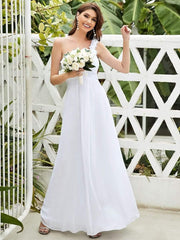 Lovely Chiffon One-Shoulder Maxi A-Line Bridesmaid Dresses