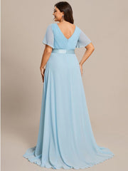 Beautiful Plus Size A-Line Chiffon Evening Dress with Sleeves