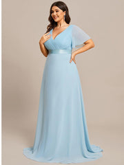 Beautiful Plus Size A-Line Chiffon Evening Dress with Sleeves