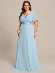 Beautiful Plus Size A-Line Chiffon Evening Dress with Sleeves