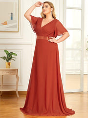 Beautiful Plus Size A-Line Chiffon Evening Dress with Sleeves