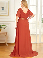 Beautiful Plus Size A-Line Chiffon Evening Dress with Sleeves