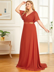 Beautiful Plus Size A-Line Chiffon Evening Dress with Sleeves