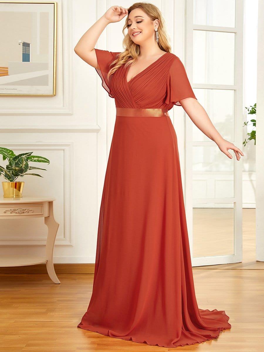 Beautiful Plus Size A-Line Chiffon Evening Dress with Sleeves