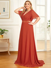 Beautiful Plus Size A-Line Chiffon Evening Dress with Sleeves
