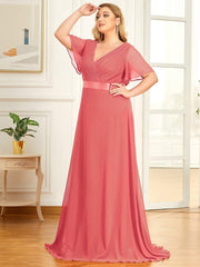 Beautiful Plus Size A-Line Chiffon Evening Dress with Sleeves