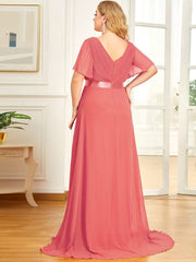 Beautiful Plus Size A-Line Chiffon Evening Dress with Sleeves