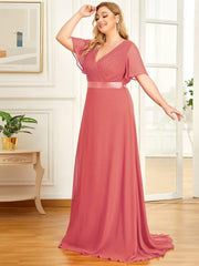 Beautiful Plus Size A-Line Chiffon Evening Dress with Sleeves
