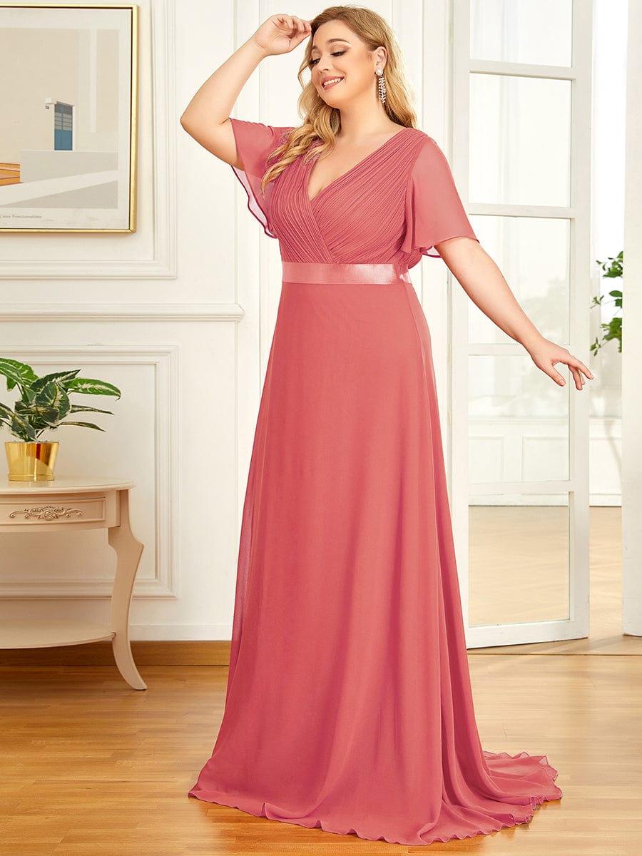 Beautiful Plus Size A-Line Chiffon Evening Dress with Sleeves