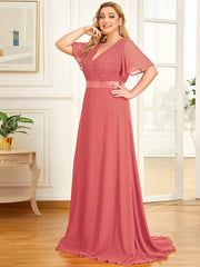 Beautiful Plus Size A-Line Chiffon Evening Dress with Sleeves
