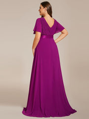 Beautiful Plus Size A-Line Chiffon Evening Dress with Sleeves