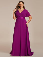 Beautiful Plus Size A-Line Chiffon Evening Dress with Sleeves