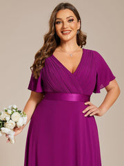 Beautiful Plus Size A-Line Chiffon Evening Dress with Sleeves