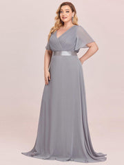 Beautiful Plus Size A-Line Chiffon Evening Dress with Sleeves