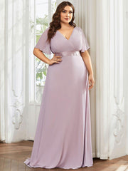 Beautiful Plus Size A-Line Chiffon Evening Dress with Sleeves