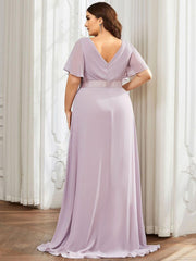 Beautiful Plus Size A-Line Chiffon Evening Dress with Sleeves