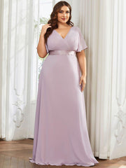 Beautiful Plus Size A-Line Chiffon Evening Dress with Sleeves