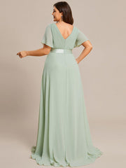 Beautiful Plus Size A-Line Chiffon Evening Dress with Sleeves