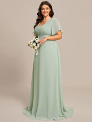 Beautiful Plus Size A-Line Chiffon Evening Dress with Sleeves