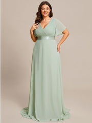 Beautiful Plus Size A-Line Chiffon Evening Dress with Sleeves