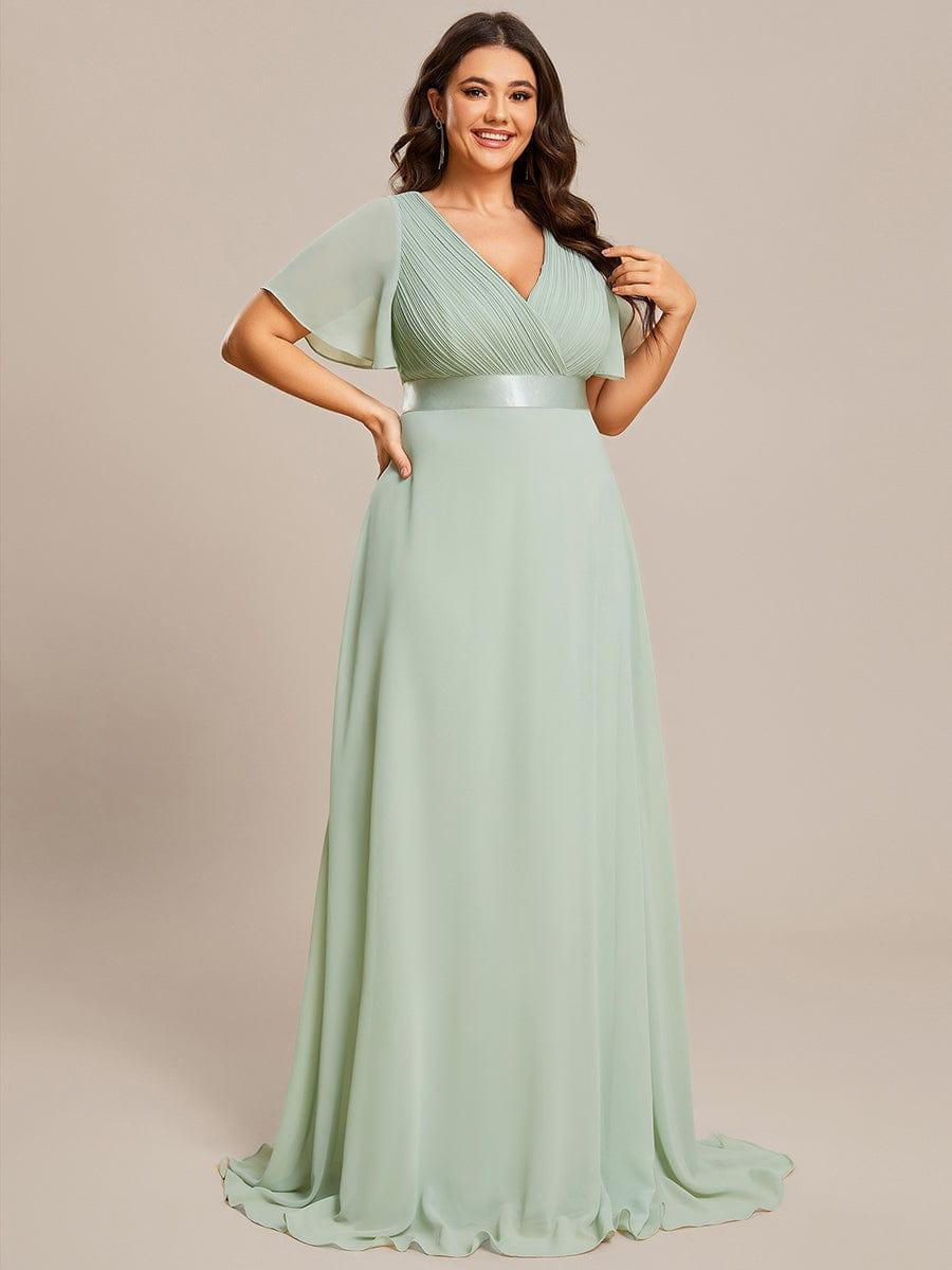 Beautiful Plus Size A-Line Chiffon Evening Dress with Sleeves